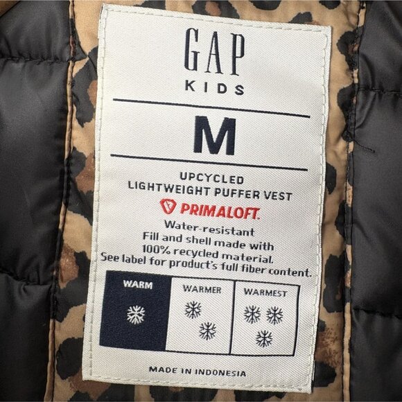 Gap Kids Girls Leopard Print Lightweight Puffer Vest M Brown Primaloft Outerwear - Picture 4 of 8